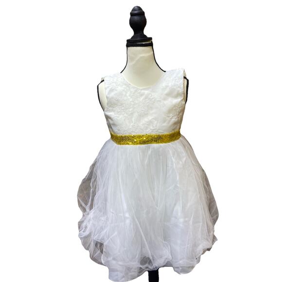 White Flower Girl Sees With Gold Ribbon And Bow Large {54} - Picture 1 of 15